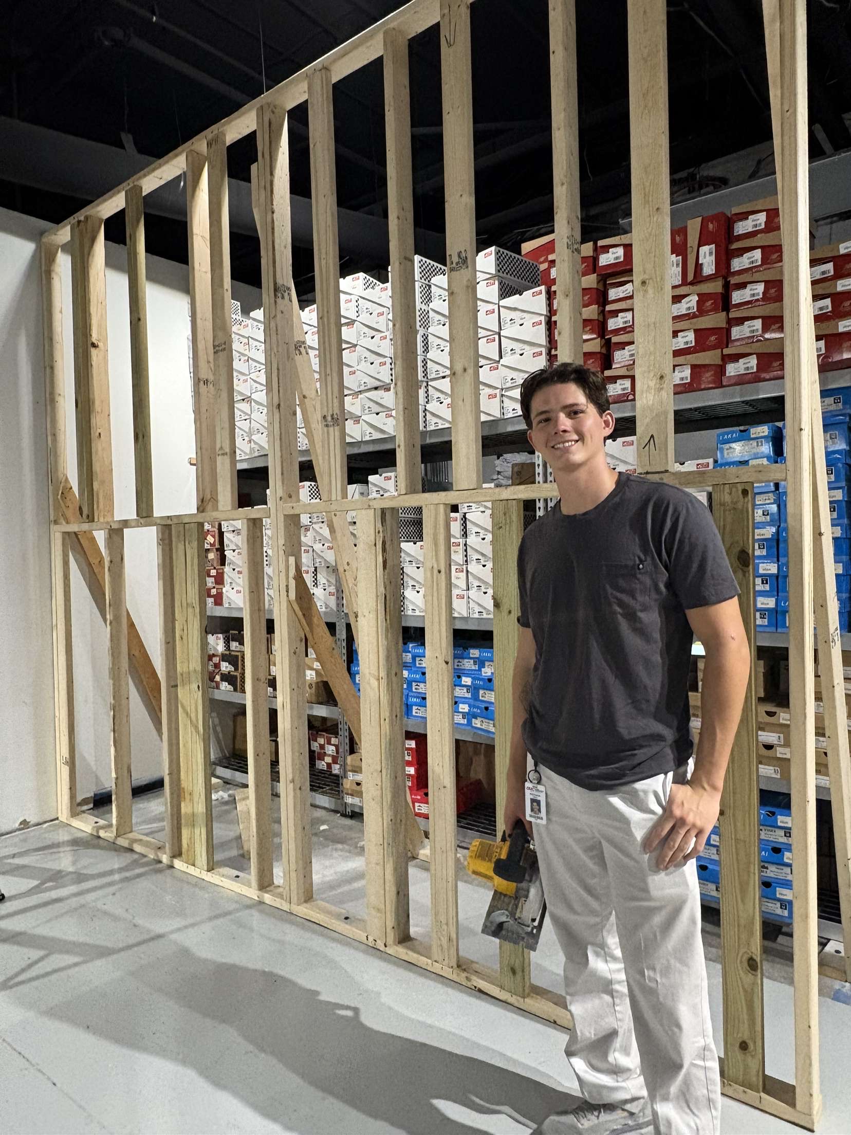 In-progress build photo of load-bearing wall